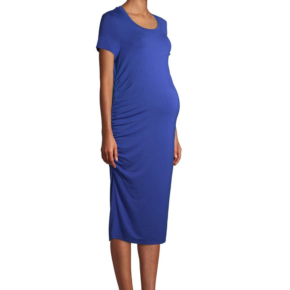 Time & Tru Blue Maternity Stretchy Dress Mid Length Short Sleeve 2XL NEW